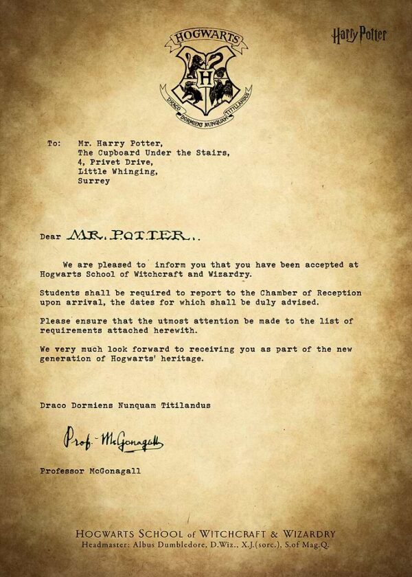 Hogwarts Acceptance Letter