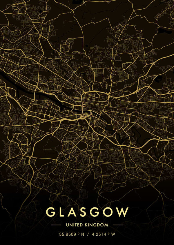 Glasgow City Map Gold