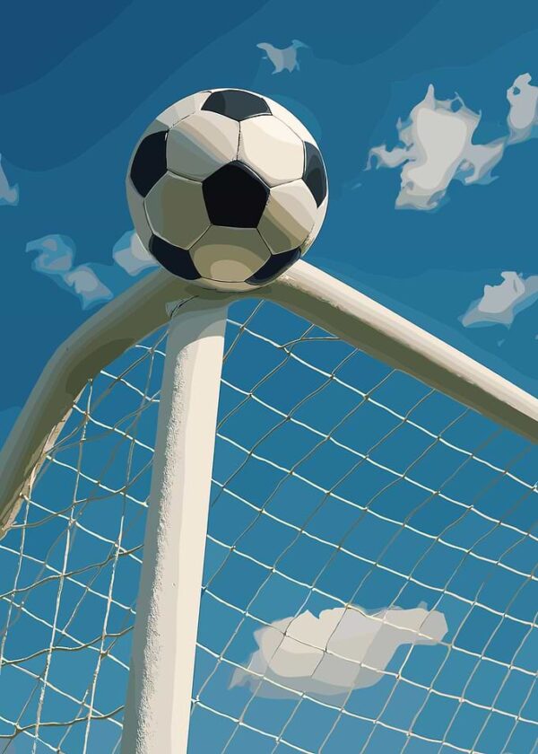 Soccer ball on goalpost