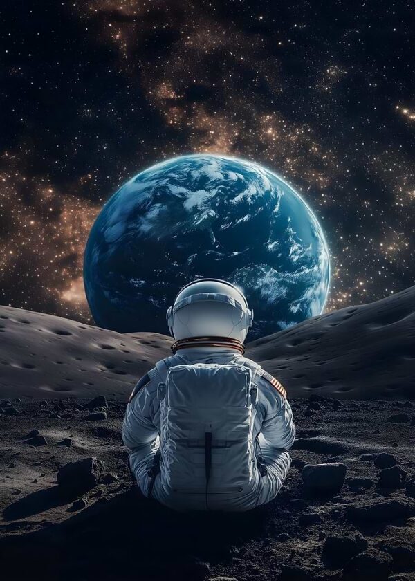 Astronaut Watching Earth from Moon