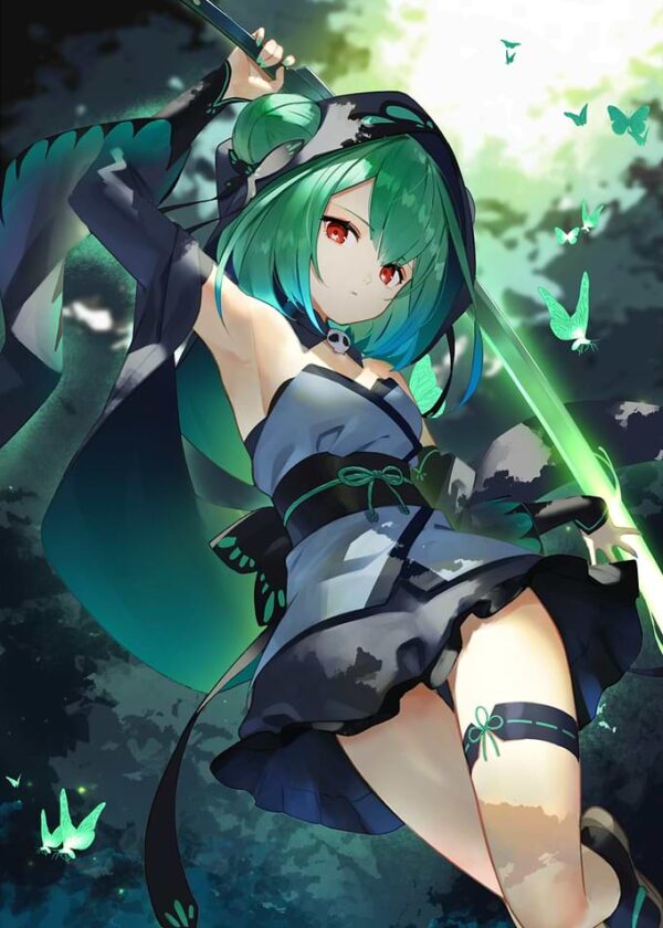 The Girl with Sword and Butterflies