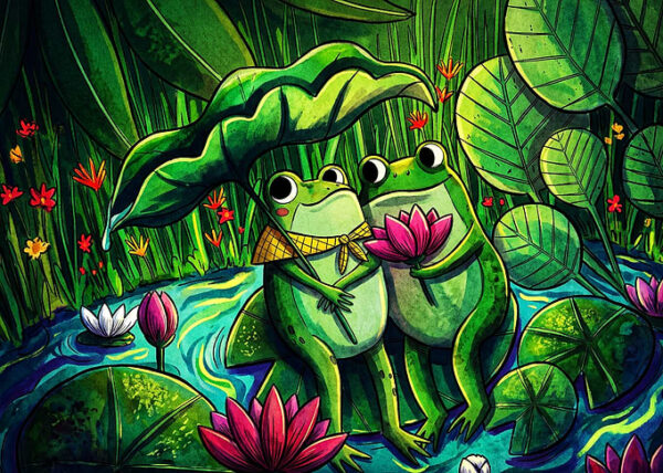 Cute Frogs Pond Cottagecore Art Pos