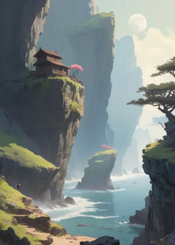 Anime Lo-Fi Landscape of Secluded Mountaintop House
