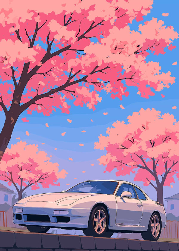 Japanese Sport Car Cherry Blossom Trees