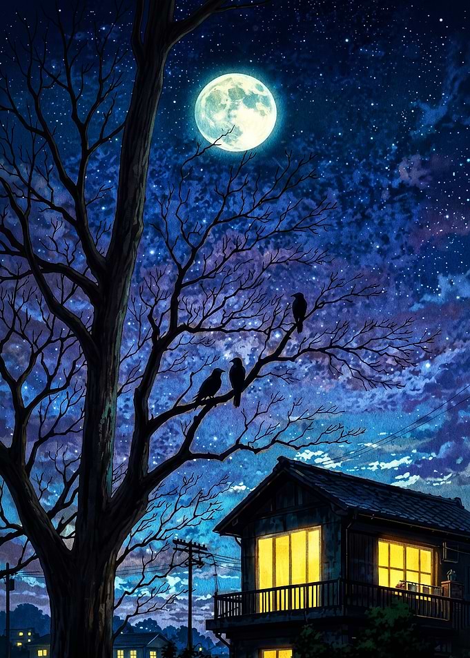 Moonlit Night Crows Anime Poster
