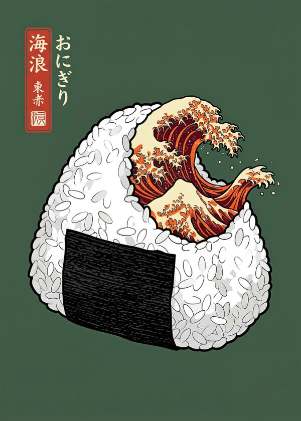 The Great Wave Onigiri Illustration