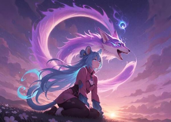 Anime Girl with Ethereal Fox Spirit