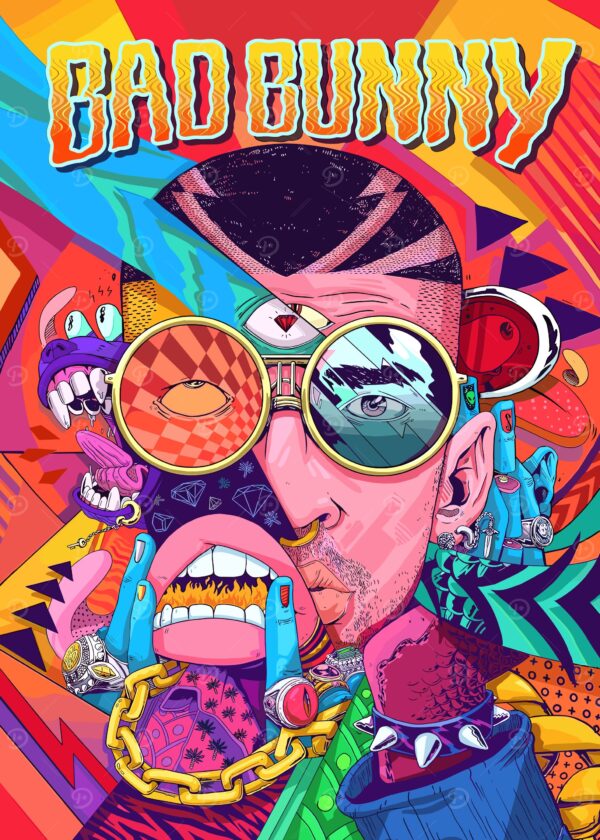 Bad Bunny Colorful Portrait