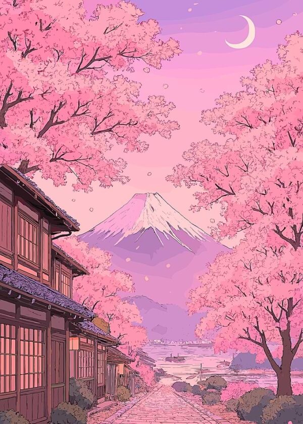 Japanese street cherry blossom trees