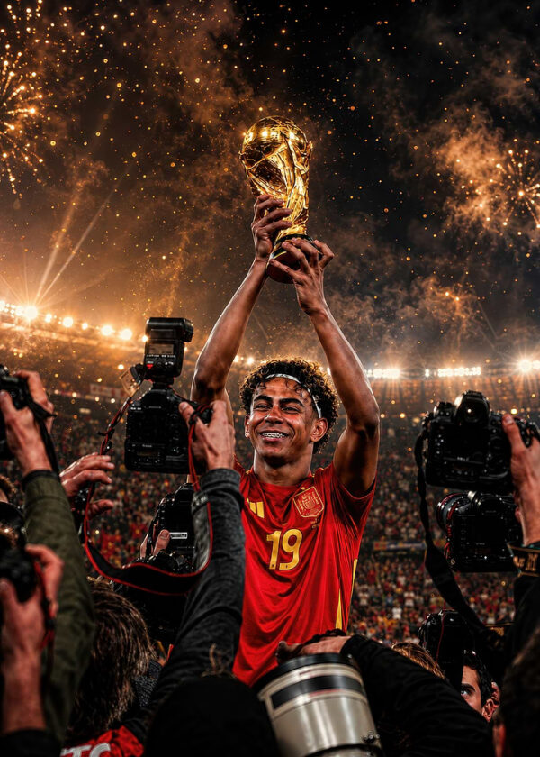 Lamine Yamal Winning World Cup Trophy