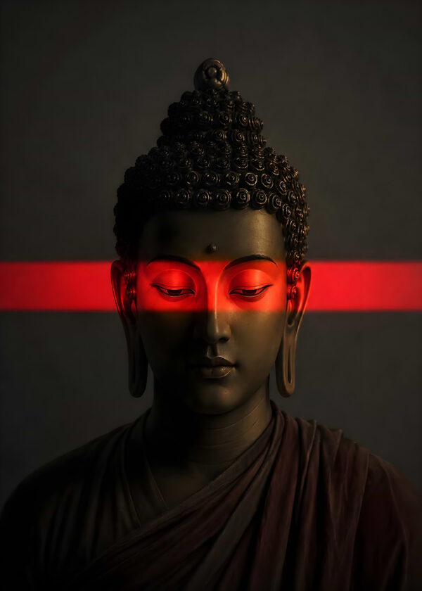 Buddha Statue with Red Light Beam