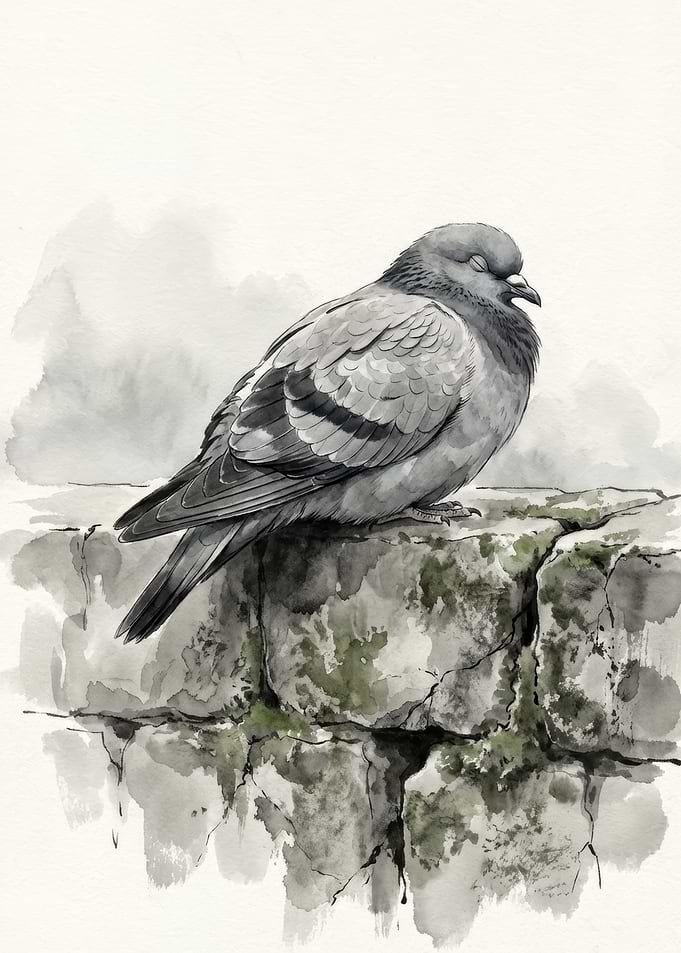 Resting Pigeon Watercolor