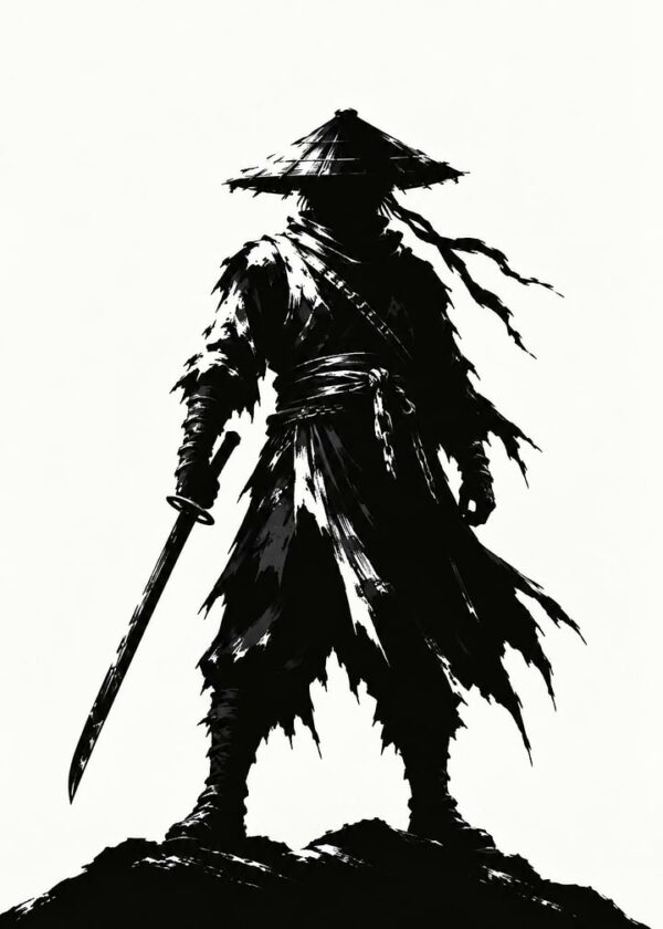 Ronin Samurai with Katana and Straw Hat