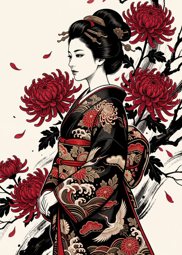 Elegant Geisha in Traditional Kimono