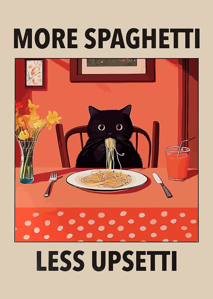 Cat Eating Spaghetti