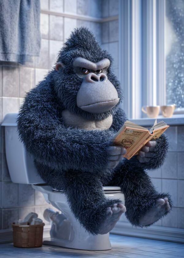 Gorilla Reading on Toilet