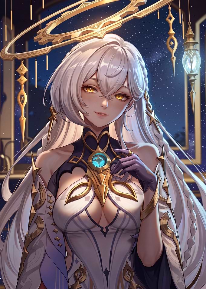 Elegant Anime Goddess with Golden Halo