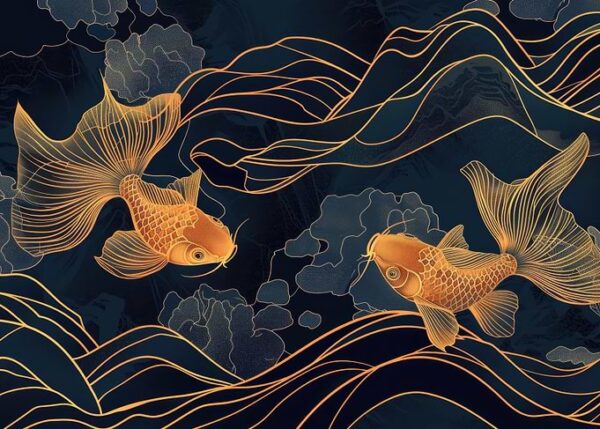 Goldfish in Waves Kintsugi Art