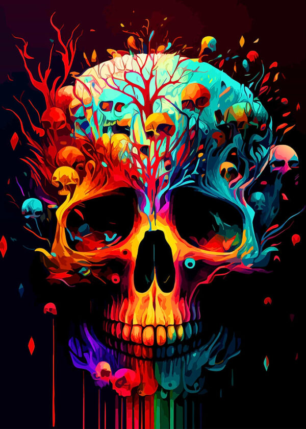 Colorful Skull with Tree and Skulls