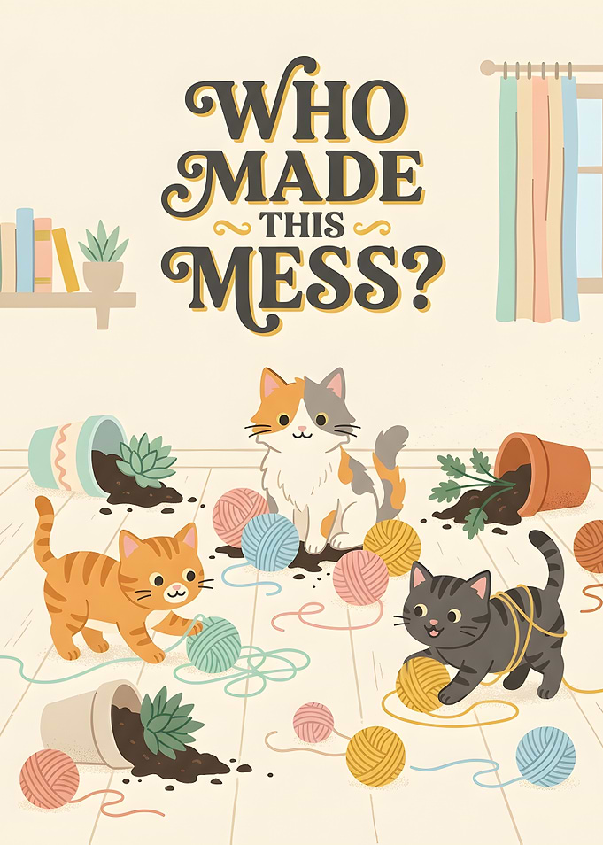 Who Made This Mess? Cute Cats