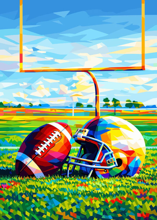 American Football and Helmet on Field
