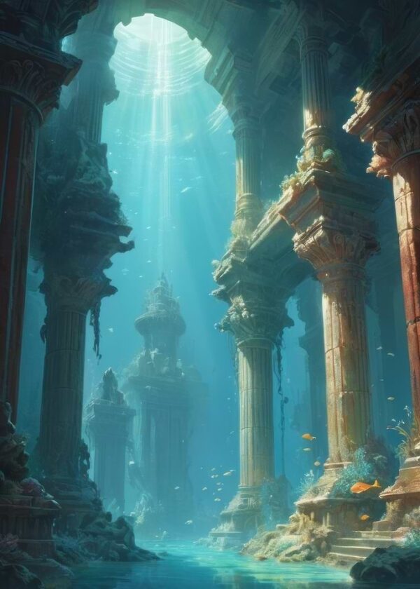 Anime Lo-Fi Landscape of Underwater Ruins