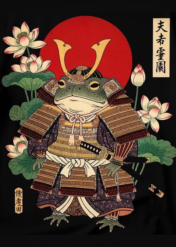 Frog Samurai with Lotus Flowers