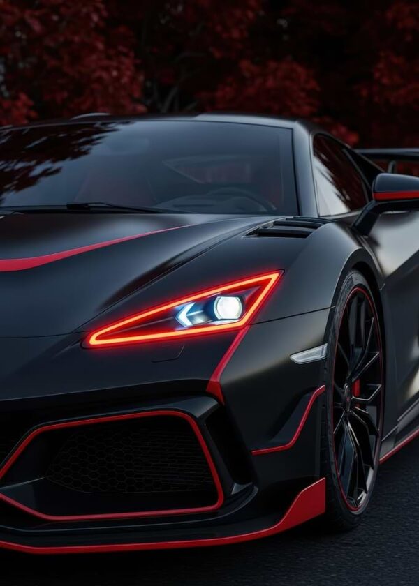 Sleek Black Sports Car with Red Trim
