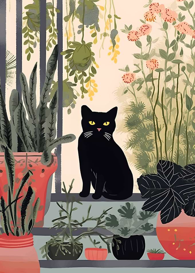 Black Cat Among Plants
