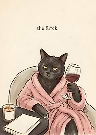 Disgruntled Cat in Bathrobe with Wine