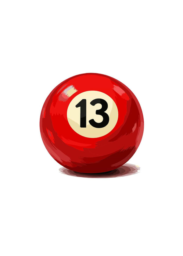 Red billiard ball with number 13