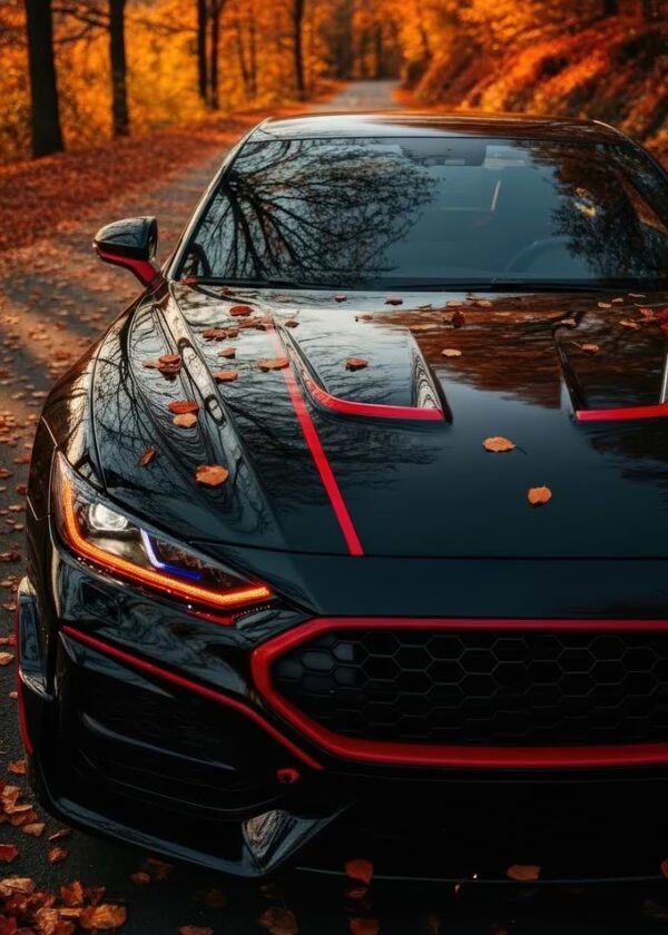 Black and Red Car in Autumn