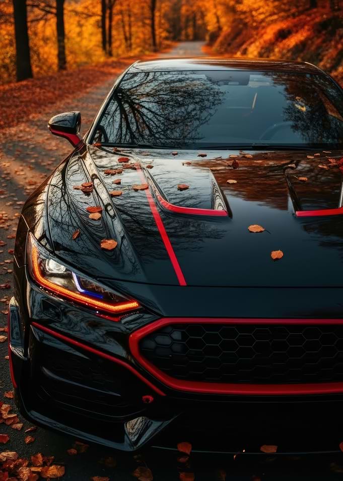 Black and Red Car in Autumn