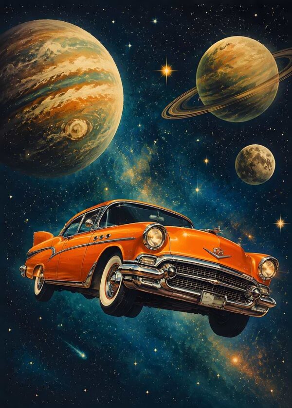 Retro Car in Outer Space