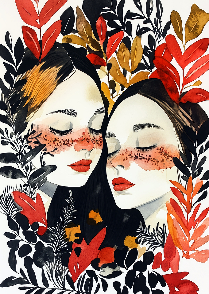 Two Women Surrounded by Autumn Foliage