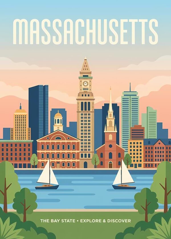Massachusetts Travel Poster Illustration