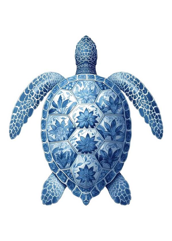 Blue and White Floral Turtle
