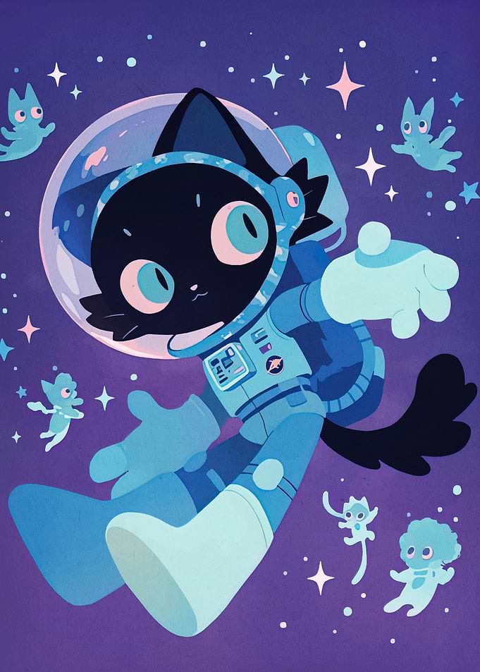 Astronaut Cat in Space Cartoon