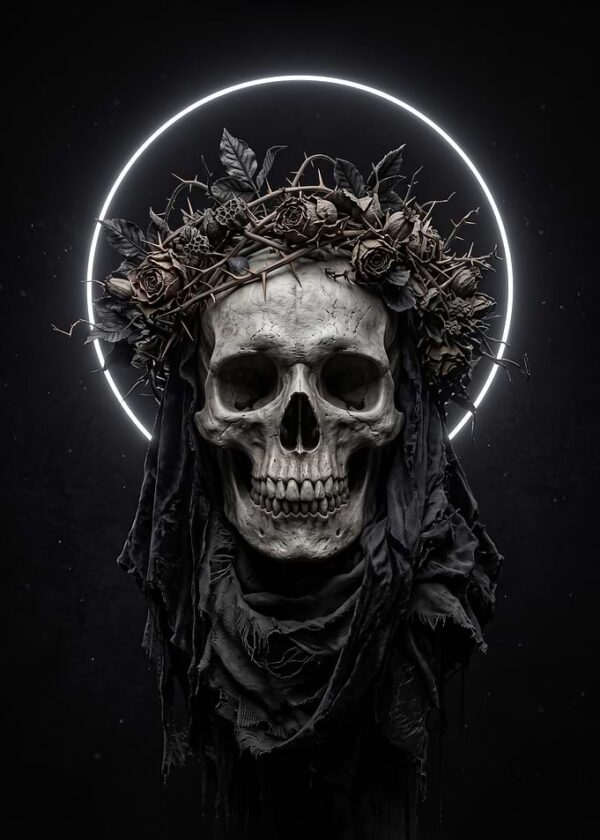 Skull with Crown of Thorns and Roses Dark Aesthetic