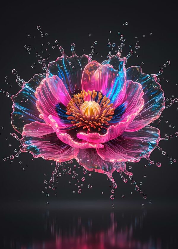 Abstract Flower with Water Droplets