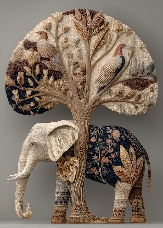 Elephant and Tree Sculpture