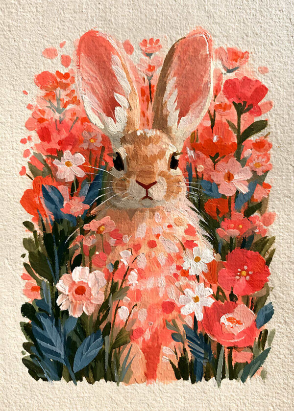 Cute Rabbit in Floral Garden Painting