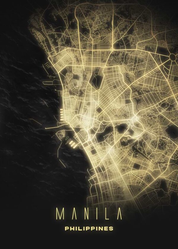 Manila, Philippines - Glowing City Map Poster, Minimalist Nightscape Art Print