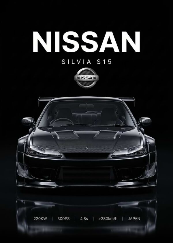 sleek black Nissan Silvia S15 jdm Specs car poster