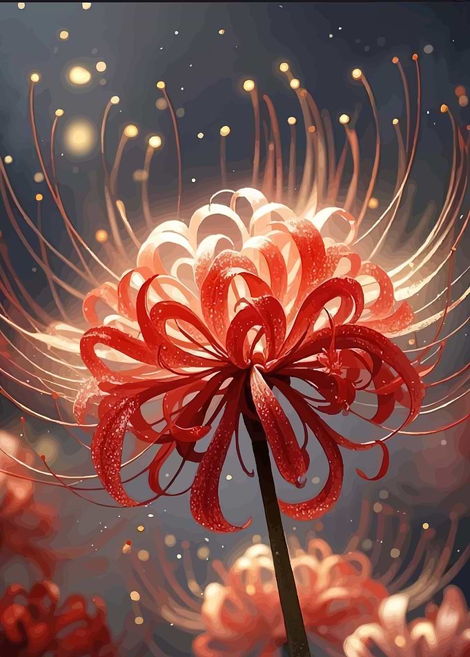 Red Spider Lily with Glowing Filaments