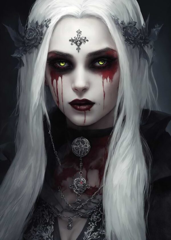 Pale Vampire Woman with Green Eyes