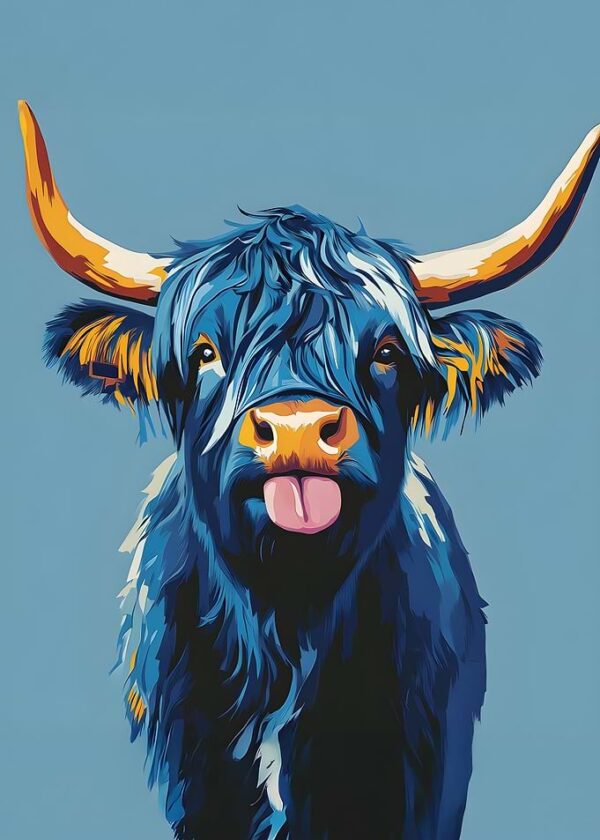 Blue Highland Cow Portrait