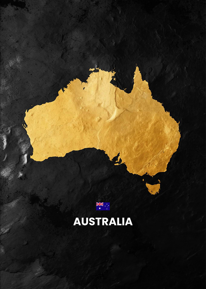 Australia Map on Black Textured Background
