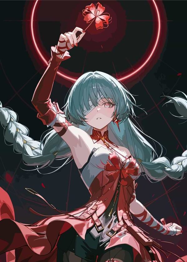 Anime Girl with Red Flower
