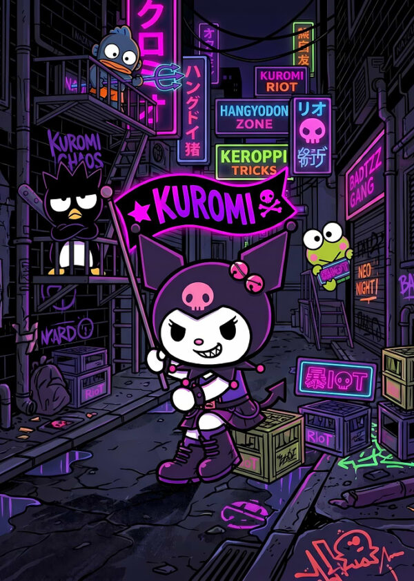 Kuromi and Friends in a Neon Alley